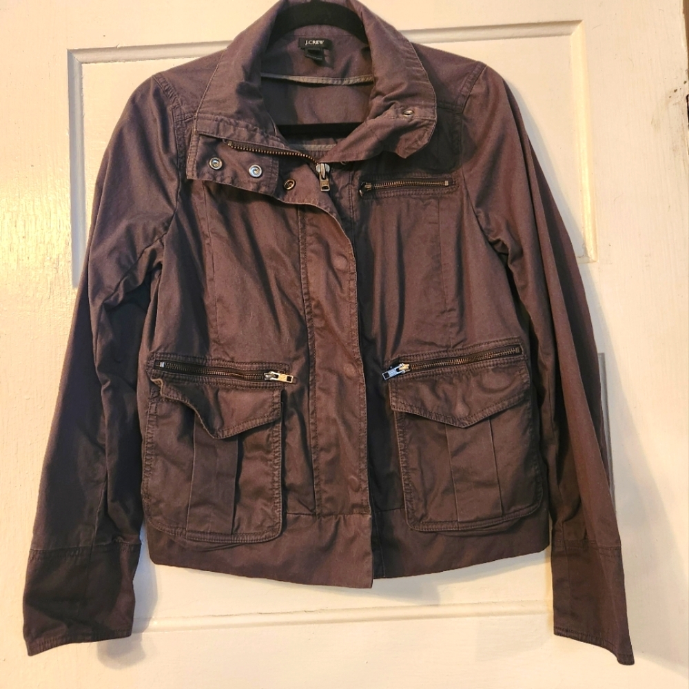 J Crew Jacket, Dark Gray Canvas Cargo Utility / Chore Coat Sz Small EUC Cotton